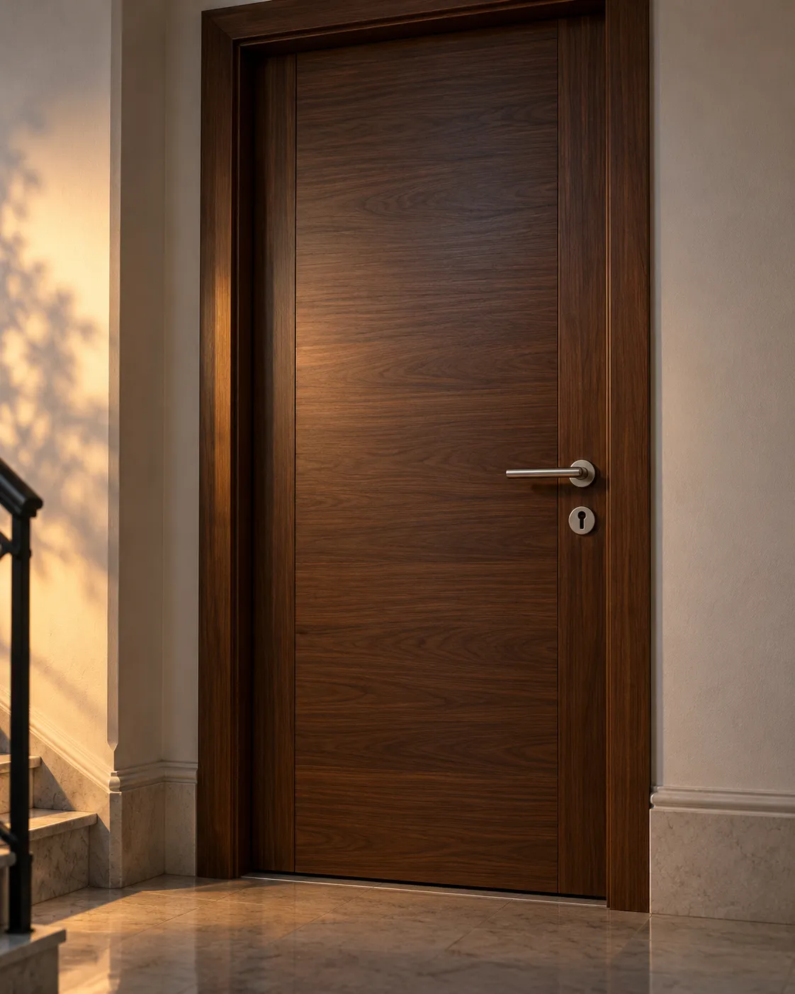 La puerta de madera de un piso, entreabierta